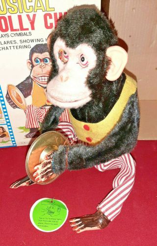 Vintage Daishin Japan Musical Jolly Chimp Toy Monkey & Box Tag Insert 4