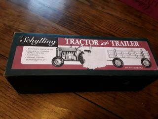 Vintage Schylling Tractor And Trailer Wind - Up Tin Toy