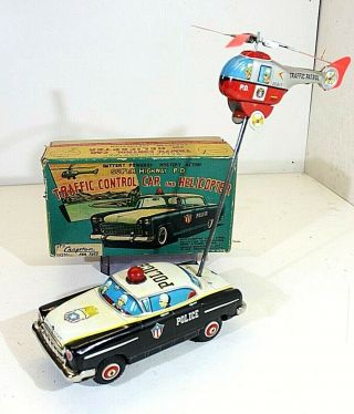 Cragstan " Highway Patrol Traffic Control Car And Helicopter " Battery Op.  Vtg
