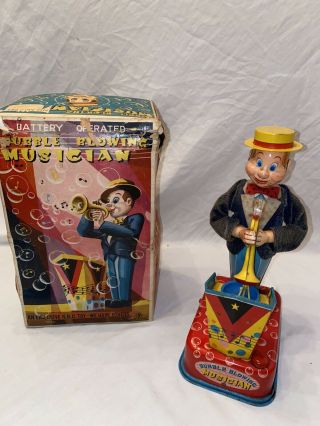 Vintage 1950s Bubble Blowing Musician Battery Operated Toy W/box