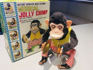 Old Battery Operated Multi - Action Musical Jolly Chimp L/n In Ob 7061 Daishin C.  K