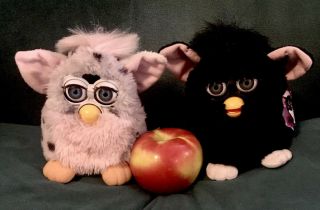 2 Furbys 700 - 80 1st Edition? Black Witches Cat& Pink/grey/spot Tiger Tag