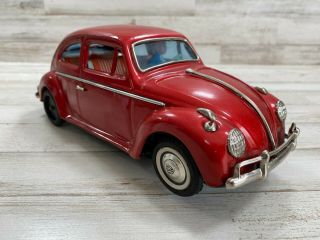 Rare 1960s Volkswagen Beetle Tin Litho Toy Vw Car W/driver -