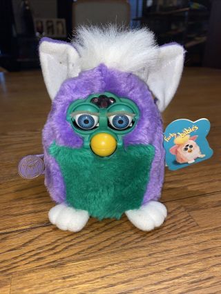 Vintage 1999 Furby Babies Purple Green & White W/ Blue Eyes Doesn’t Work W/ Tag