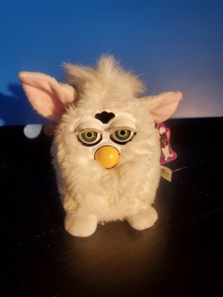 1998 White Furby W/pink Ears Tiger Electronics Model 70 - 800 With Tag -