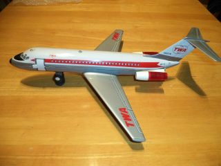 1960 Japan Marx Tin Battery Operated Dc - 9 Twa Jet Airplane And