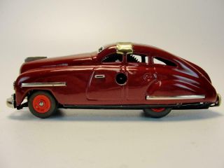 1940 ' S SCHUCO FEX 1111 SOS RED GERMAN TIN WIND UP CAR SEDAN W/ BOX 2