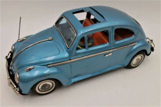 Rare Vintage 1960s Bandai Volkswagen Beetle B/O Tin Litho Toy VW W/ Sunroof 2
