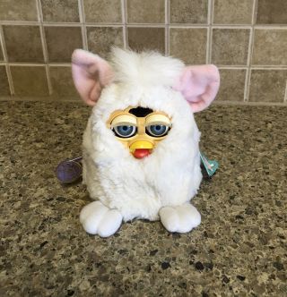 1999 Furby Babies Baby White Pink Ears Model 70 - 940 With Tags Blue Eyes