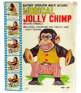 Vintage Daishin Japan Musical Jolly Chimp Toy Story Creepy Monkey W/box