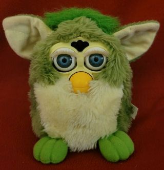 1998 Electronic Green Furby Frog With Blue Eyes Turns On
