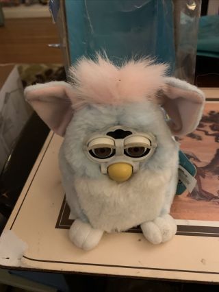 One Tiger Furby Babies 70 - 940 White - Pink Ears - Purple Eyes Tags 1999