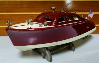 Vintage 1950s ITO Drake Tail Style Battery Operated Wooden Model Boat 6