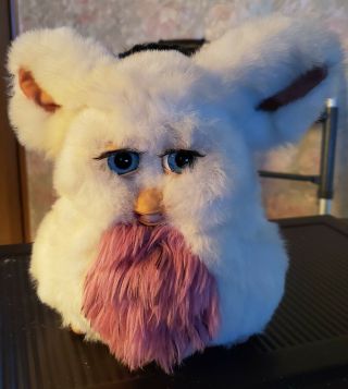 2005 Furby Tiger Passionfruit Emoto Tronic White Pink Gray With Blue Eyes
