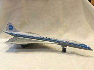 Tin Litho Battery Operated Airplane Toy By Daiya,  Pan Am Jet,  Japan