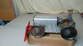 Vintage Marx???? Tin Litho Windup Silver Plow Tractor With Driver