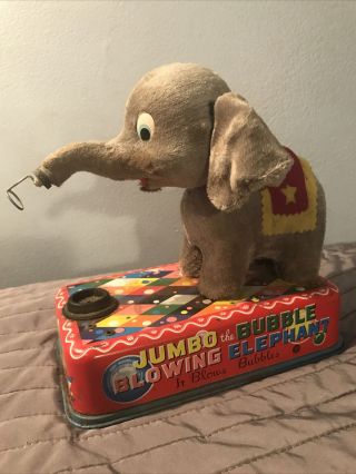 Jumbo The Bubble Blowing Elephant Tin Toy Missing Ear