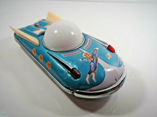 Vintage Universe Car Battery Powered Mystery Action Tin Space Ship Me089