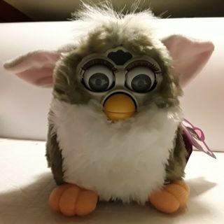 Furby 1998 Model 70 - 800,  Gray With White Mullet,  Orange Feet,