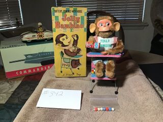Vintage Tin Alps Battery Operated Jolly Bambino The Eating Monkey 1950s Japan