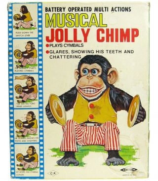 Vintage Daishin Japan Musical Jolly Chimp Monkey W/hang Tag Insert & Box