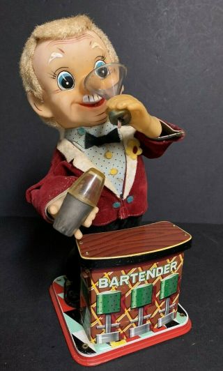 Vintage Tn Bartender Tin Litho Battery Operated Toy Japan