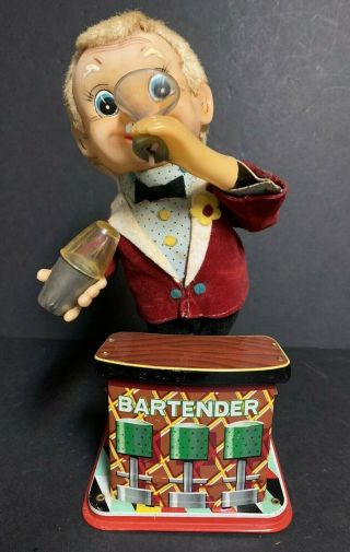 Vintage TN Bartender Tin Litho Battery Operated Toy JAPAN 2