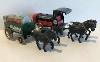 Set Of 2 Diecast Standard Oil Horse - Drawn Delivery Wagons Made In England