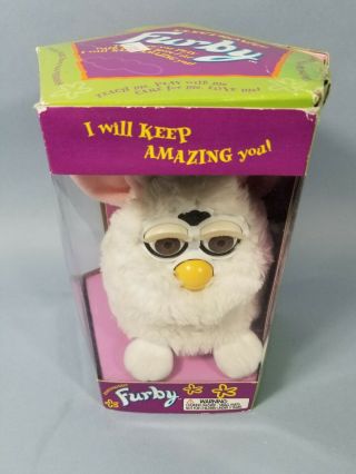Furby 1998 White Pink Ears Brown Eyes Talks Good Tiger Electronic