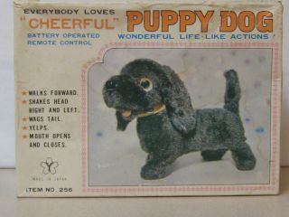 1950 Battery Op Cheerful Puppy Dog Tin Litho Toy Japan Y Co.  Yonezawa 256