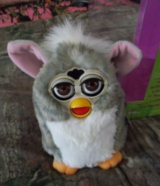 Furby Tiger Not - Grey With White Tummy Pink Ears Orange Feet