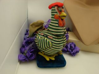 Vintage Mikuni Made In Japan Tin Lithoo Rooster Felt Comb & Feathers Barn Find
