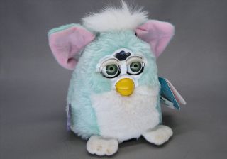 Vintage 1999 Furby Babies Teal And White With Pink Ears Green Eyes Does Not Work