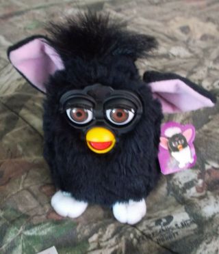 Furby Not - All Black Furby Pink Ears / White Feet Tiger Electronics