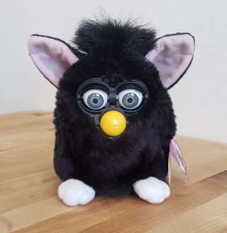 1998 Furby Tiger Electronics All - Black Grey Eyes 70 - 800 Attached Tag Comatose
