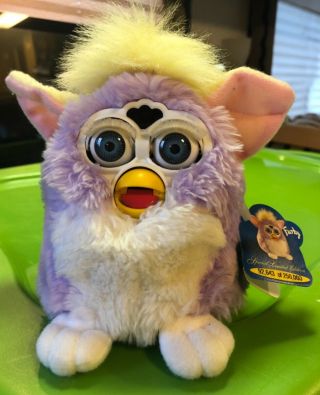 Vintage Special Limited Edition Spring Furby Purple White Yellow Blue Eyes Tag