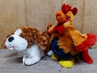 Singing And Dancing Dog & Rooster " Who Let The Hens Out " Tutti Fruiti " Plush Mk2