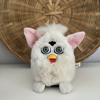 Vintage Furby 1998 White Pink Ears Green Blue Eyes Tiger Electronics Not