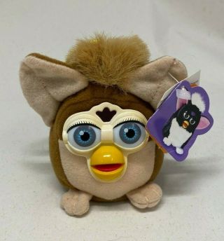 Furby Talking Key Chain 1999 Tiger Electronics Brown Backpack Clip & Tags