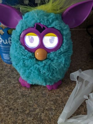 Hasbro 2012 Interactive Furby Boom Blue/teal Purple And Yellow Hair Electronic