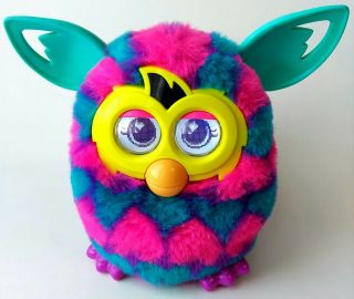 Furby Boom Blue W/pink Hearts Interactive Talking Pet 6.  5” 2012 Hasbro