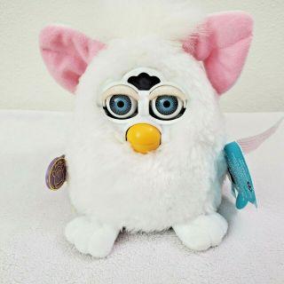 1999 Furby Babies Baby White With Pink Ears Model 70 - 940 With Tags