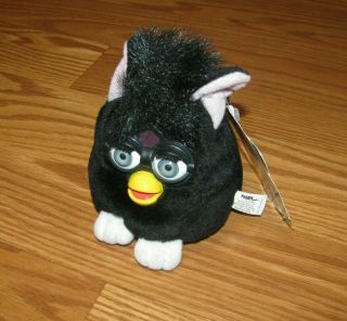Furby Buddies 1999 " Very Hungry” Pure Black Grey Eyes Tiger With Tag 4 "