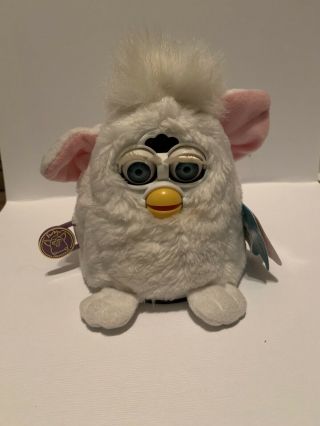 1999 Furby Babies Baby White With Pink Ears Model 70 - 940 With Tags