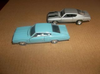 Two M2 Mopars 1969 Plymouth Cuda Silver And 1968 Dodge Charger Turquoise