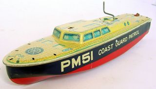 1950s Marusan San Japan 11.  25 " Tin Friction Pm51 Coast Guard Patrol Boat