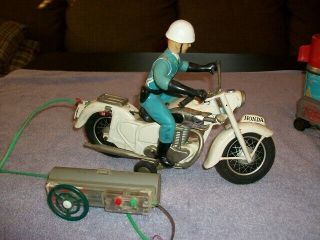 Vintage Battery Operated 11 " Long Metal Honda Motorcycle & Policeman Japan