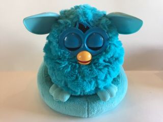 Hasbro 2012 Furby Solid Blue Aqua Electronic Interactive Pet With Bed -