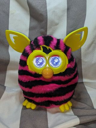 Electronic Furby Boom Pink Black Yellow Zebra Stripes Hasbro 2012