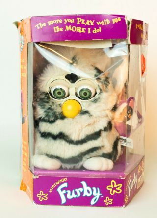Vintage Furby Tiger Striped 1998 With Tag And Box Does Not Work Tiger